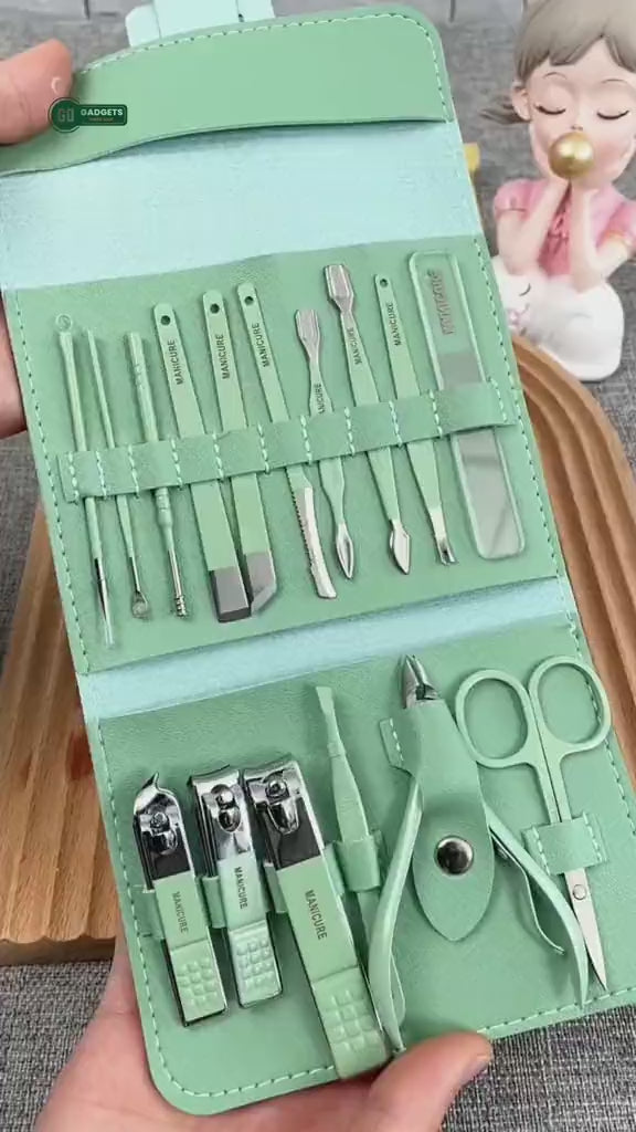 16 in 1 Professional Manicure & Pedicure Set with Portable Travel Case | Nail Care Grooming Kit
