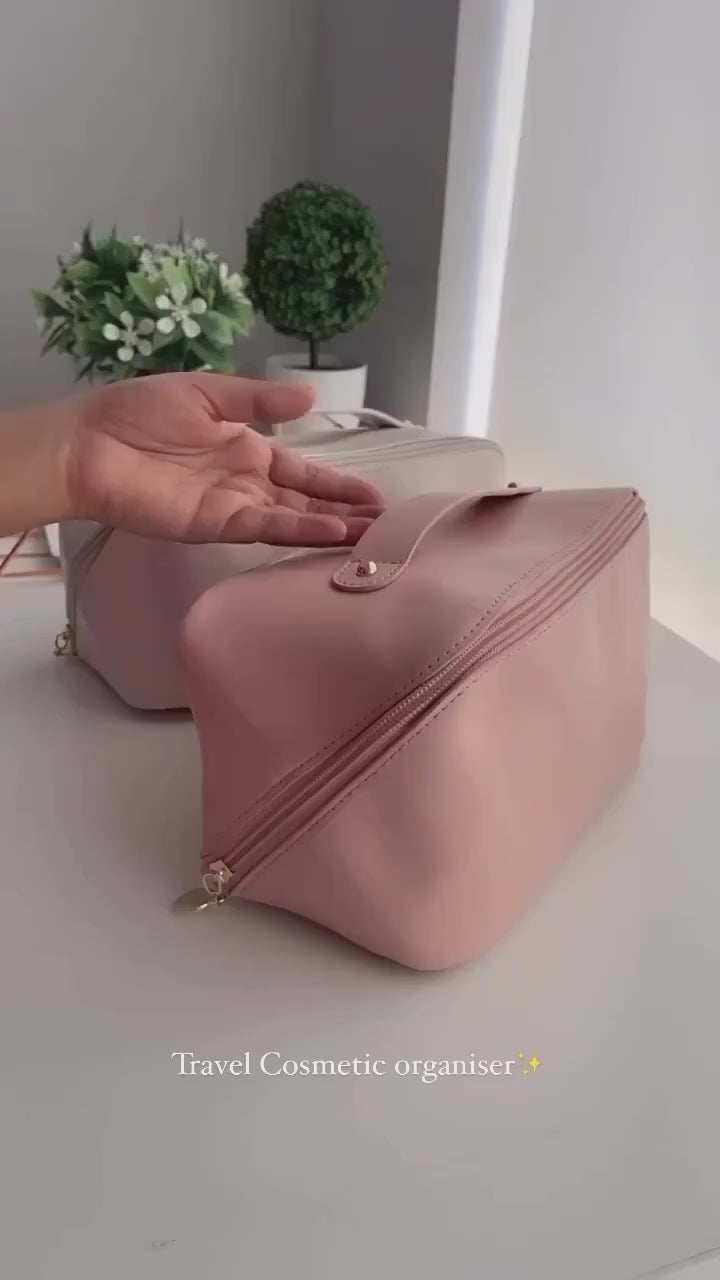 PU Leather Cosmetic Pouch – Portable Makeup & Toiletry Storage Bag | Random Color