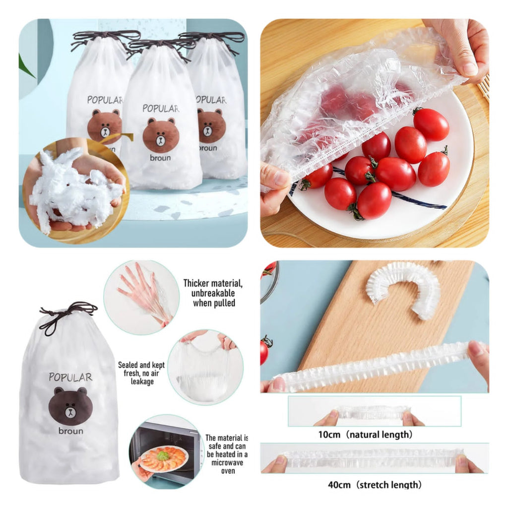 100Pcs Disposable Food Cover Bags – Plastic Food Storage Covers for Kitchen & Home Seasonwize