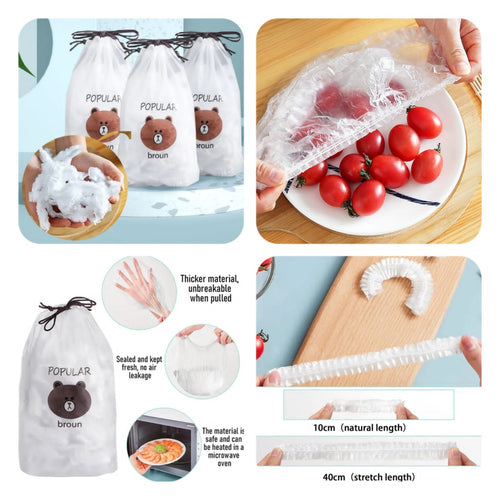100Pcs Disposable Food Cover Bags – Plastic Food Storage Covers for Kitchen & Home Seasonwize