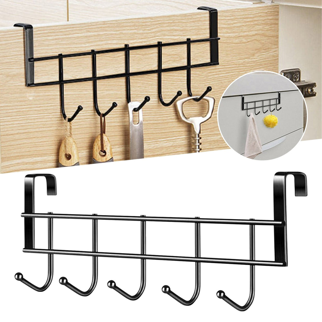 5-Hook Stainless Steel Over Door Hanger – Cabinet Door Back Towel & Clothes Hooks Seasonwize