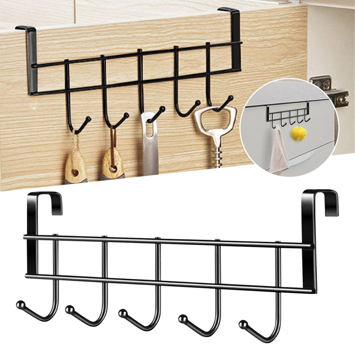 5-Hook Stainless Steel Over Door Hanger – Cabinet Door Back Towel & Clothes Hooks Seasonwize