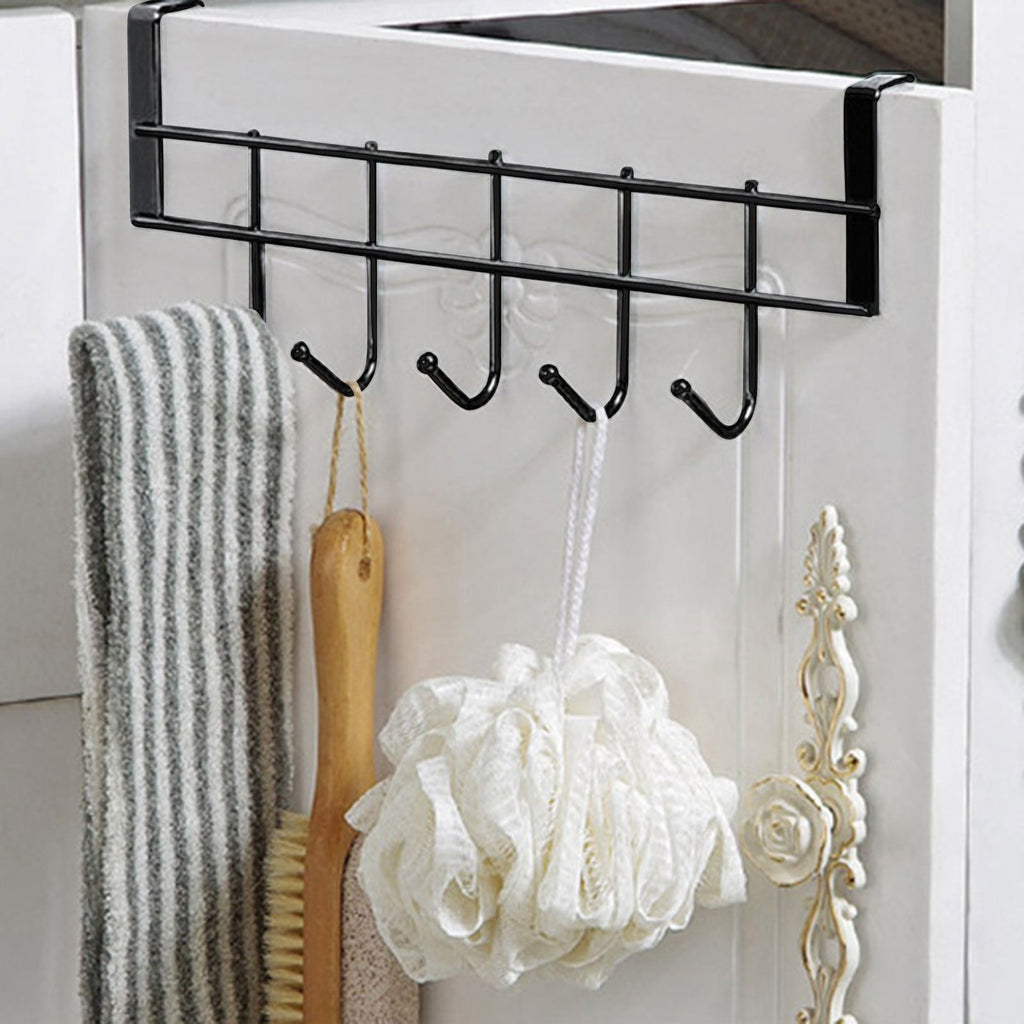 5-Hook Stainless Steel Over Door Hanger – Cabinet Door Back Towel & Clothes Hooks Seasonwize