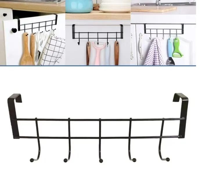5-Hook Stainless Steel Over Door Hanger – Cabinet Door Back Towel & Clothes Hooks Seasonwize