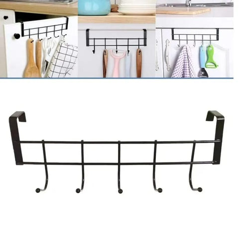 5-Hook Stainless Steel Over Door Hanger – Cabinet Door Back Towel & Clothes Hooks Seasonwize