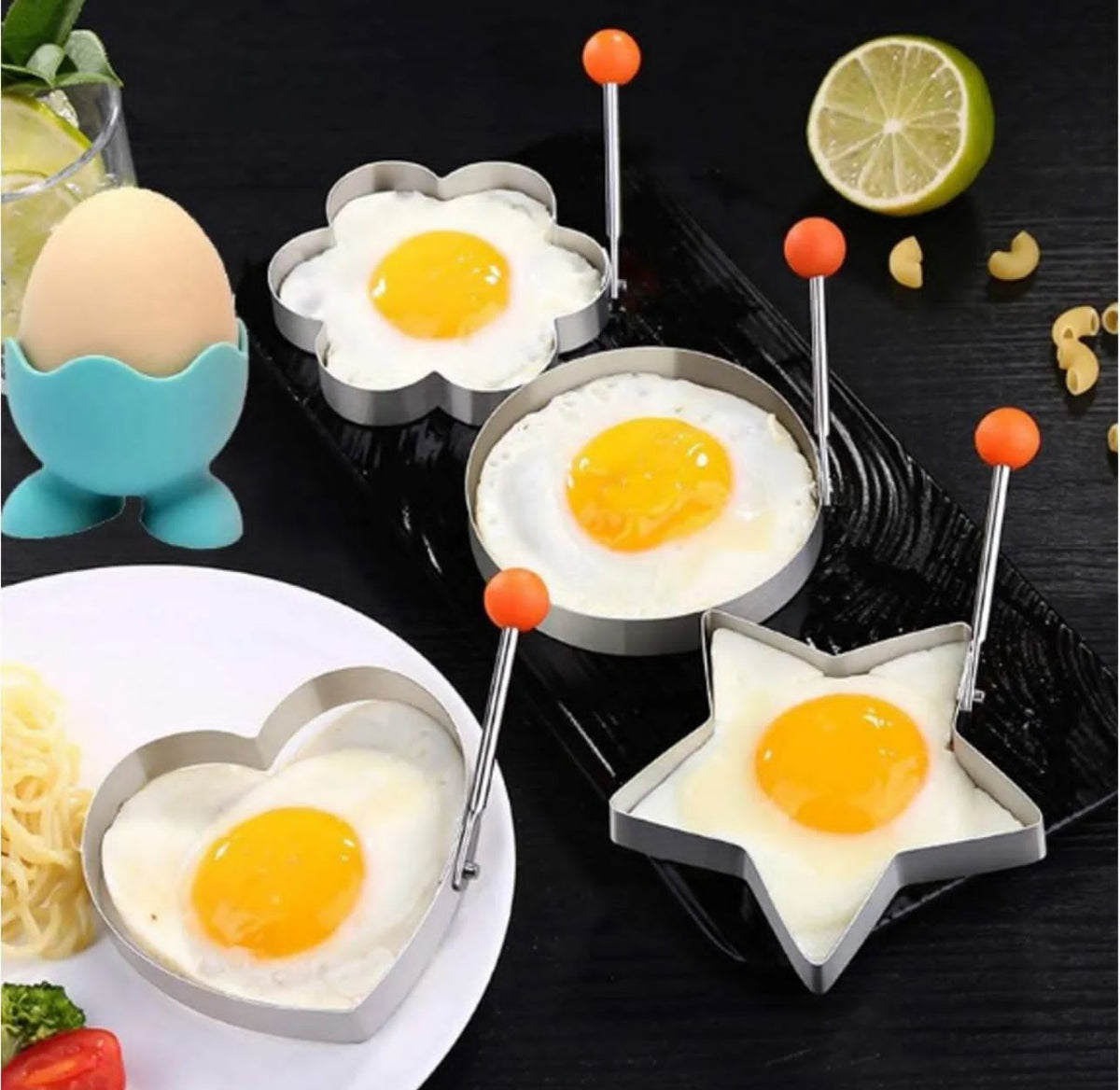 4 Pcs Egg Moulds & Pancake Shapers – Non-Stick Breakfast Cooking Molds for Eggs & Pancakes Seasonwize