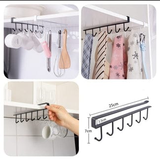 6-Hook Under Cabinet Mug Holder – Iron Cup Storage Rack for Kitchen Shelf Seasonwize