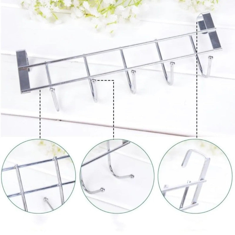 5-Hook Stainless Steel Over Door Hanger – Cabinet Door Back Towel & Clothes Hooks Seasonwize