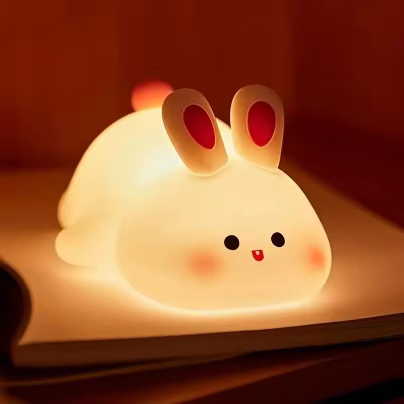 Big Face Rabbit Night Light – Cute Silicone RGB Touch Sensor Lamp for Kids & Baby Bedroom Decor Seasonwize