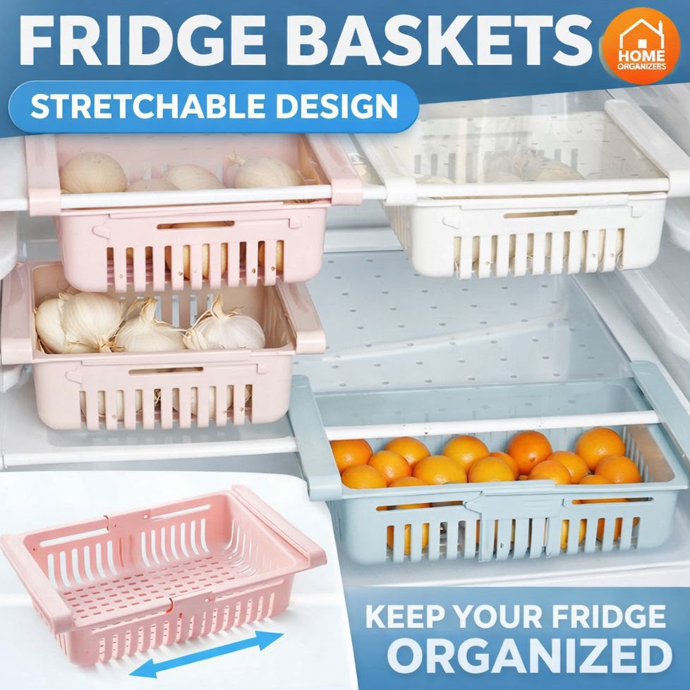 Stretchable Plastic Fridge Basket – Adjustable Refrigerator Storage Organizer | Random Color Seasonwize