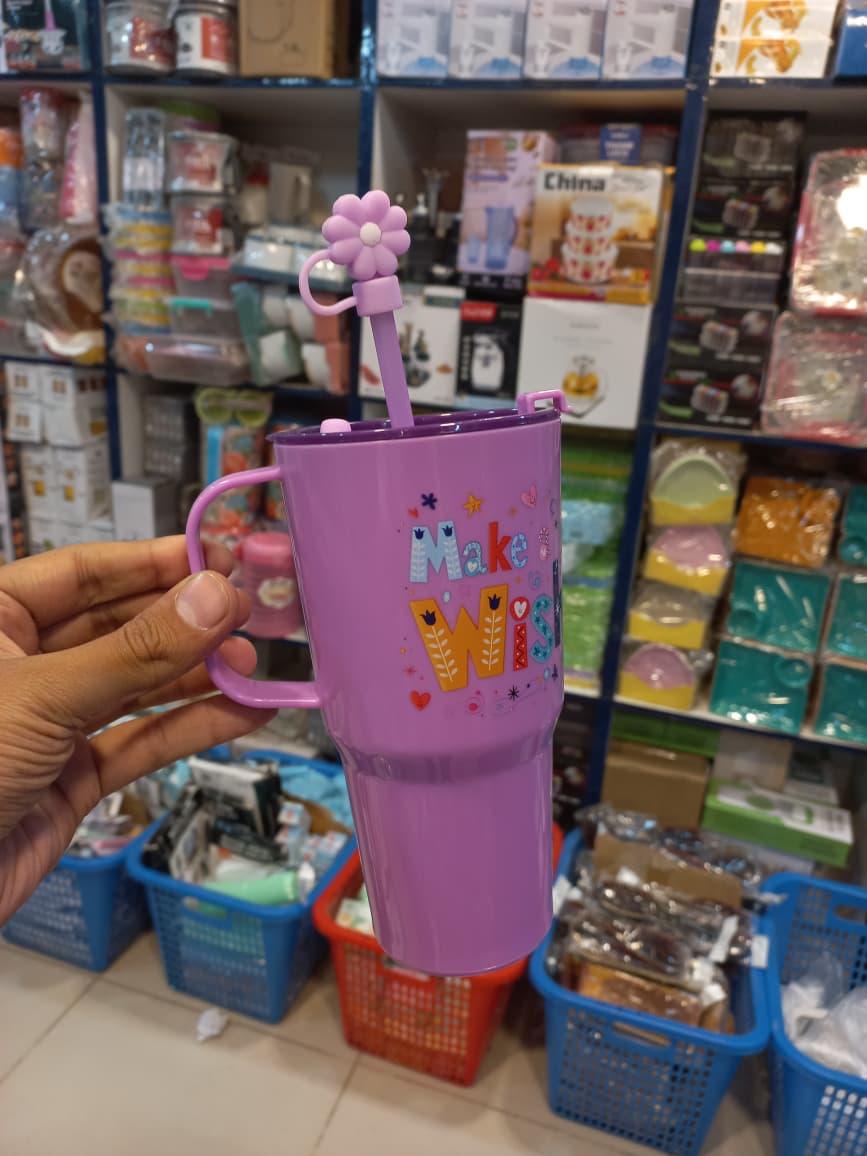 750ml Cute Mini Tumbler with Straw & Straw Cap | Reusable Plastic Water Cup – Random Color Seasonwize